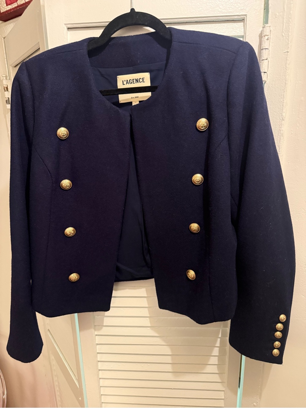 L'AGENCE Navy Double-Breasted Gold-Button Blazer